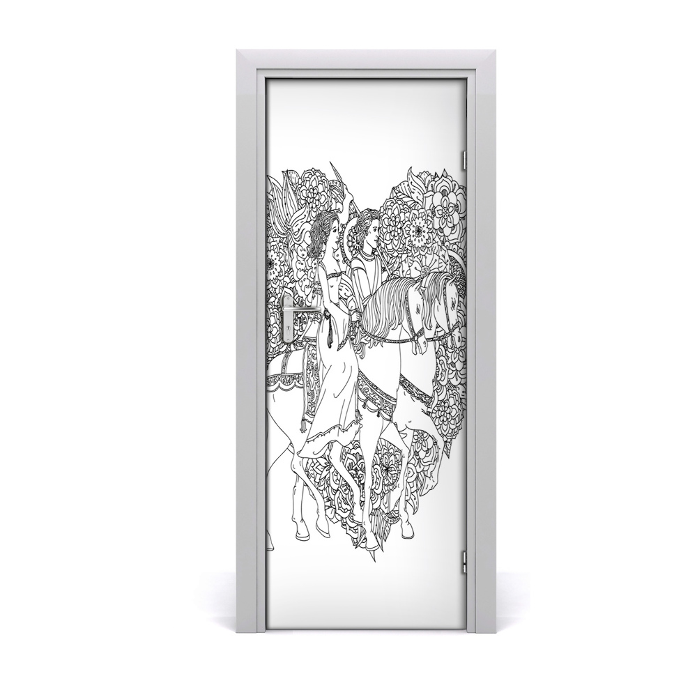 Autocolant de uşă Cai inimă în dragoste