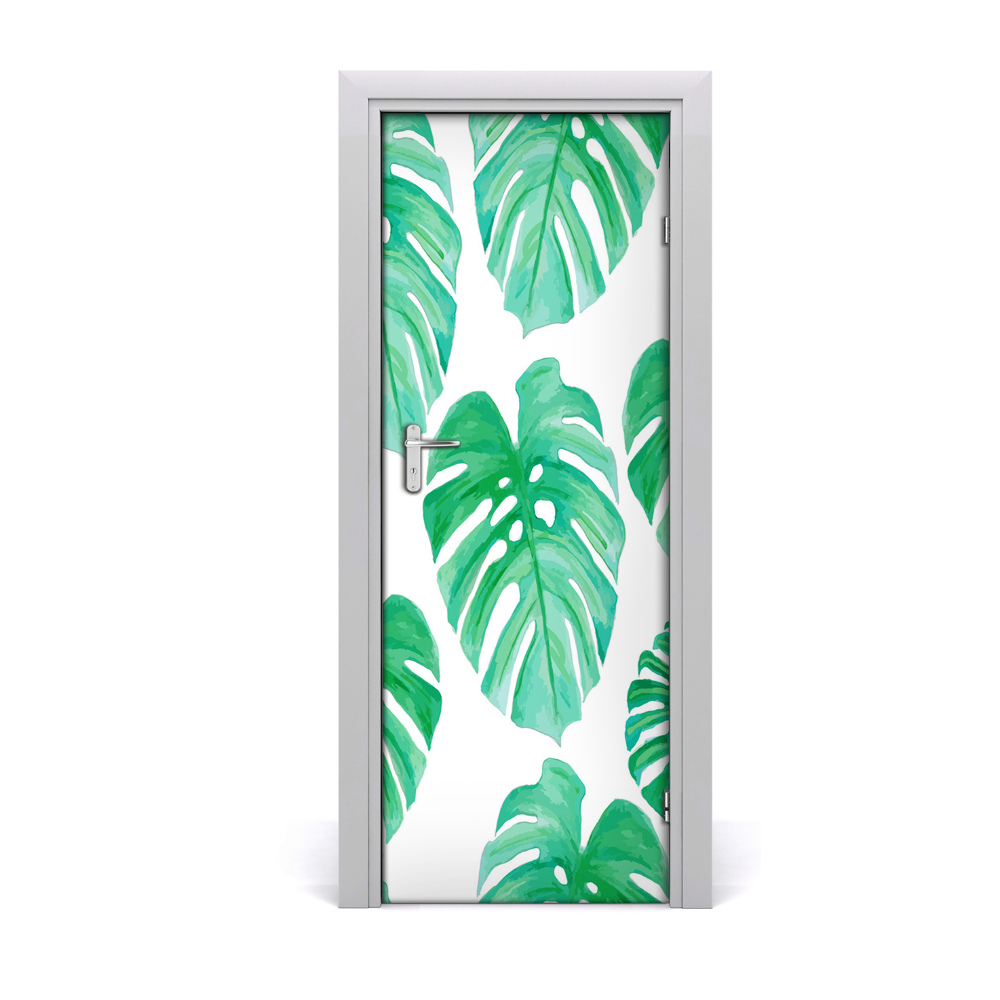 Autocolant pentru uși Frunze tropicale Monstera