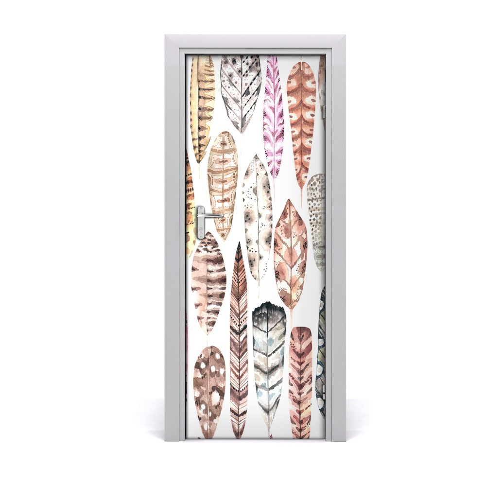 Tapet autocolant pentru uși Pene boho colorate