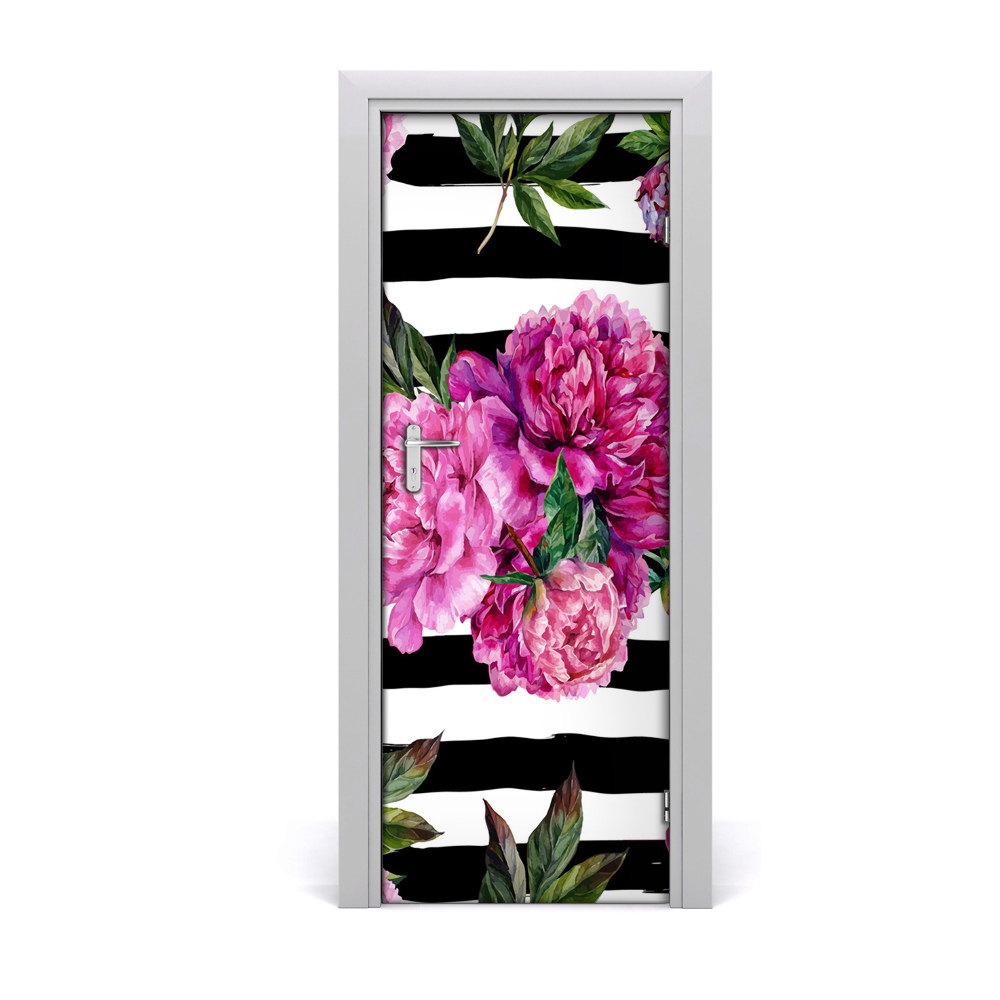 Autocolant pentru uși Bujori în dungi