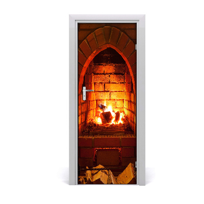 Autocolant de uşă Foc care arde în șemineu