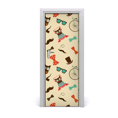 Autocolant de uşă Bufniță cu ochelari de bicicletă