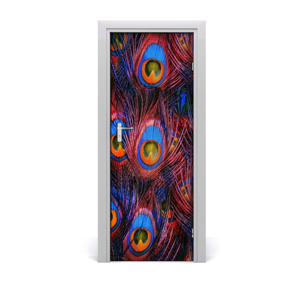 Autocolant uşă Pene albastre de păun