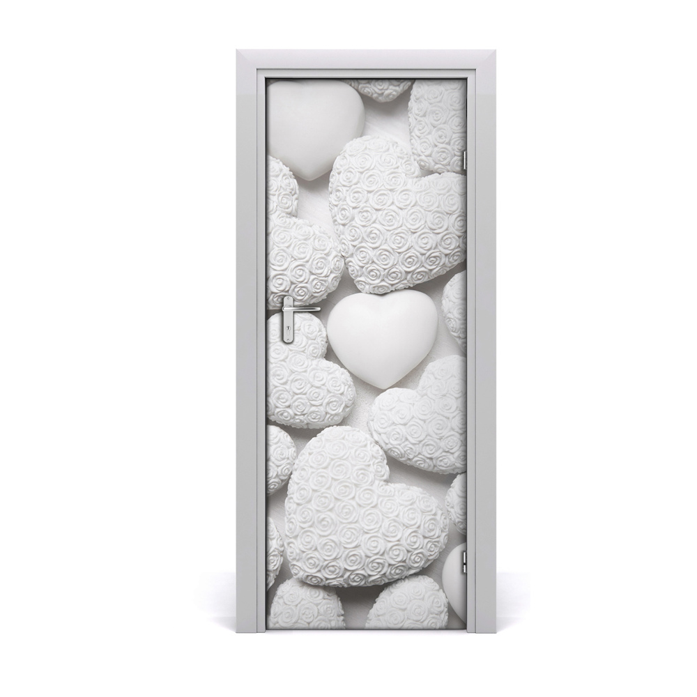 Autocolant de uşă Fundal de inimioare albe împrăștiate