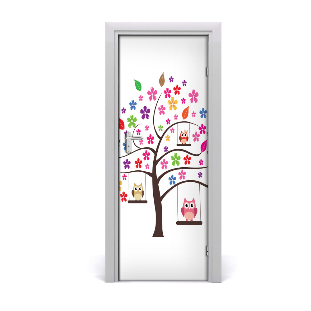 Tapet autocolant pentru uși Bufnițe în copac