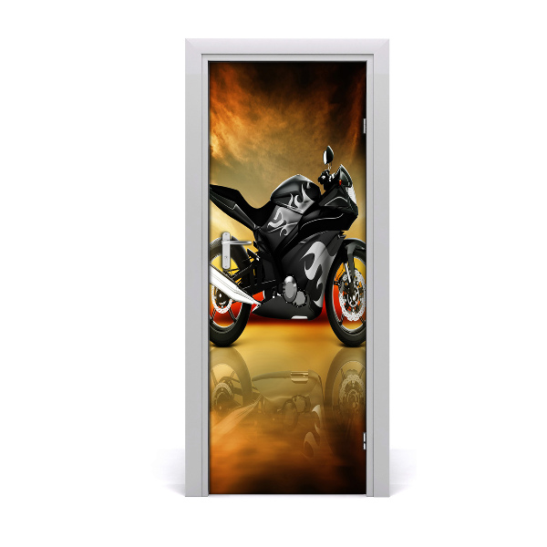 Autocolant de uşă Sport Motocicletă fundal portocaliu