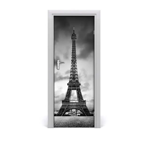 Autocolant uşă Turnul Eiffel alb-negru