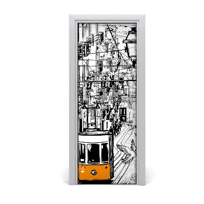 Autocolant pentru uși Tramvai în oraș