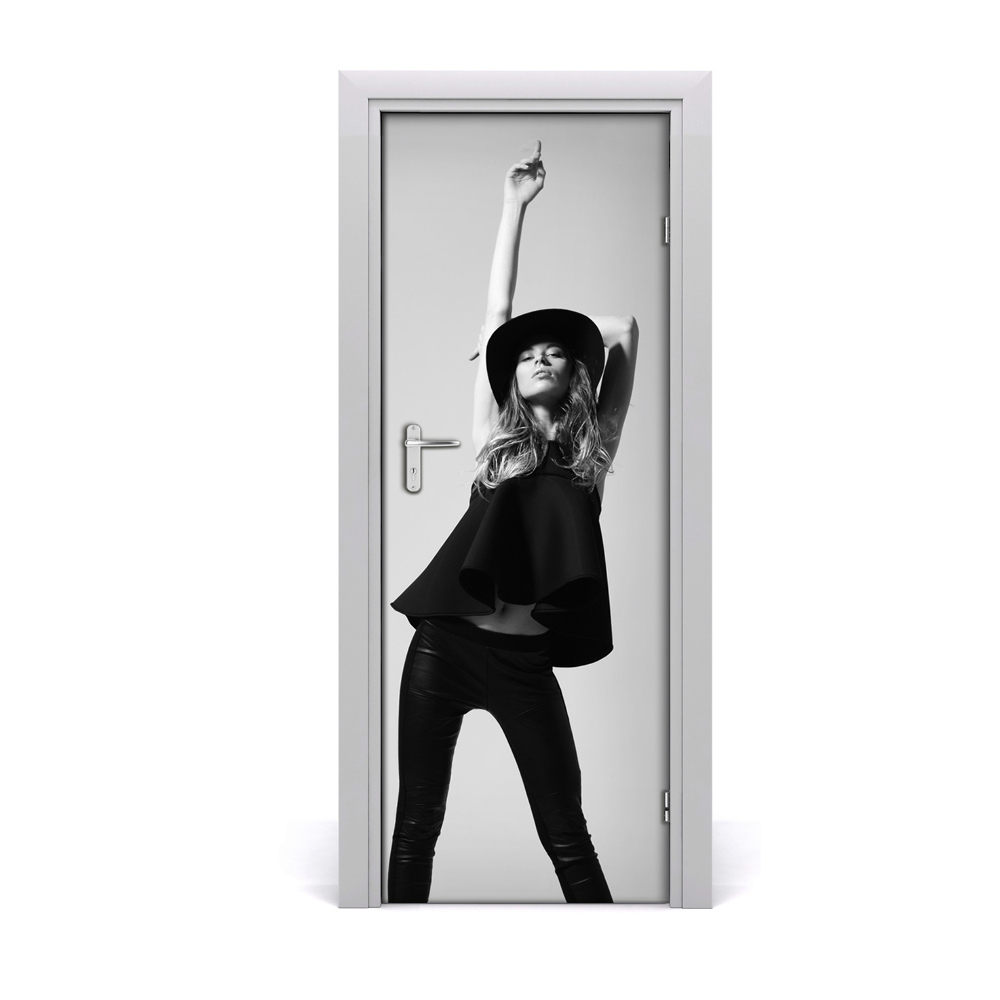 Autocolant de uși Femeie cu pălărie