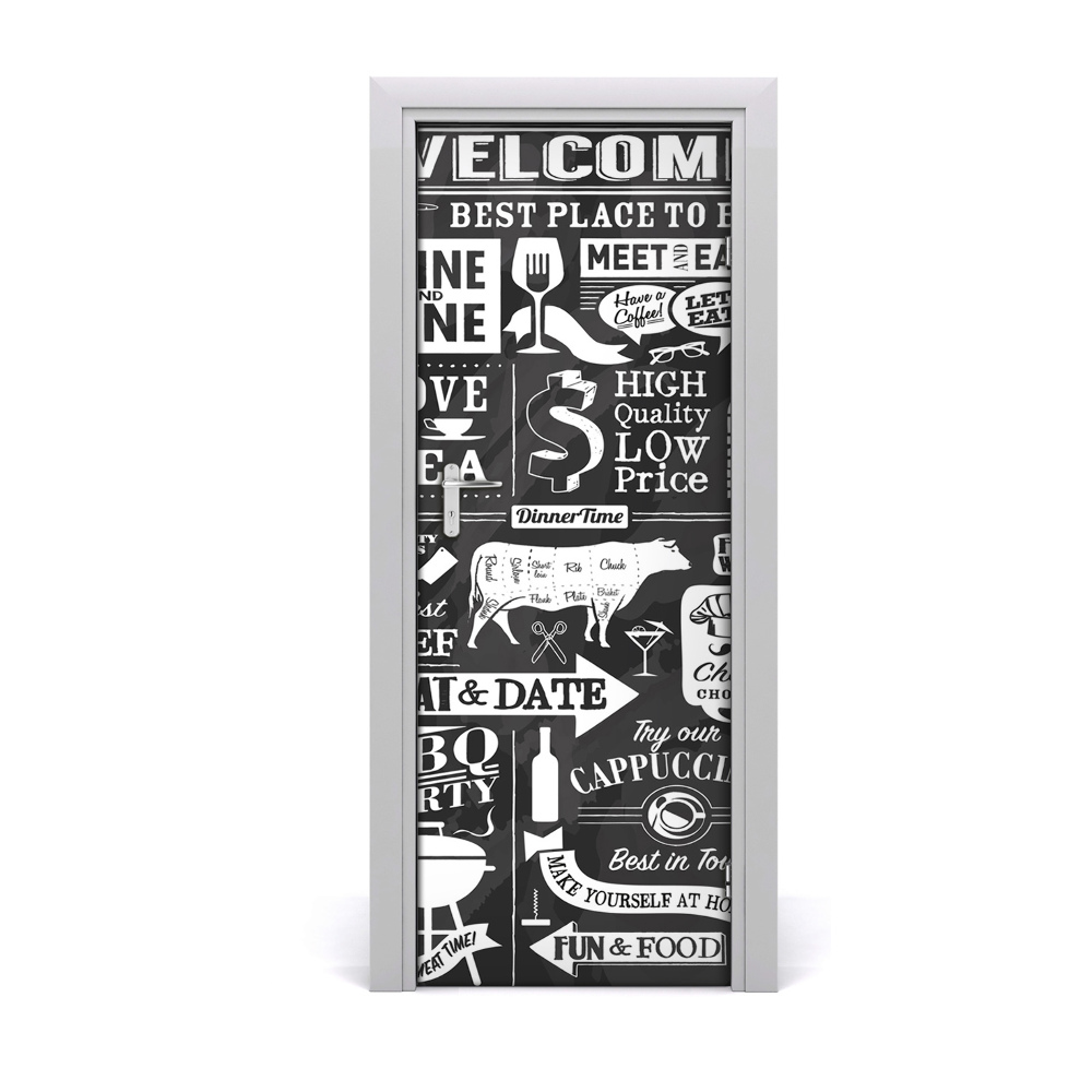 Autocolant uşă Restaurant inscriptii alb-negru