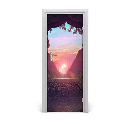 Autocolant de uşă Răsărit roz