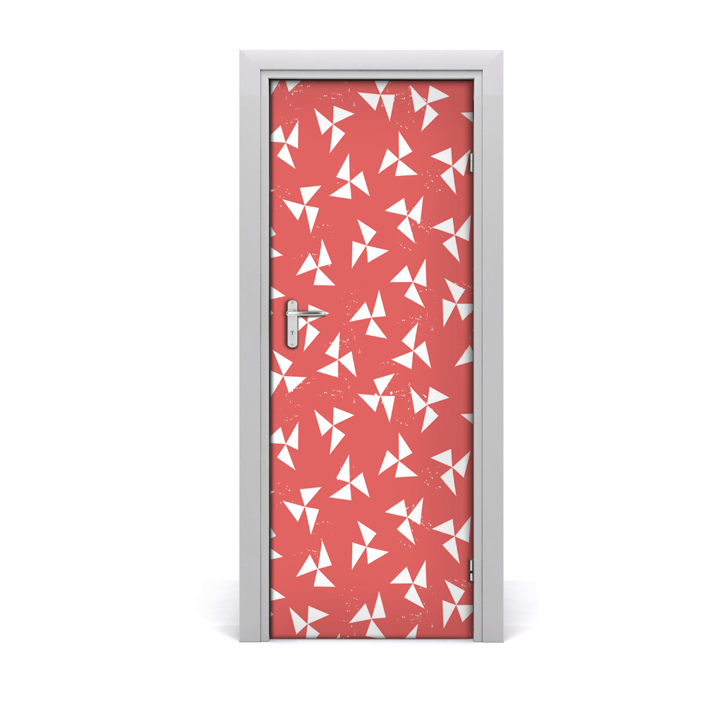 Autocolant uşă Fundal roșu cu triunghiuri albe