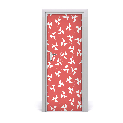 Autocolant uşă Fundal roșu cu triunghiuri albe