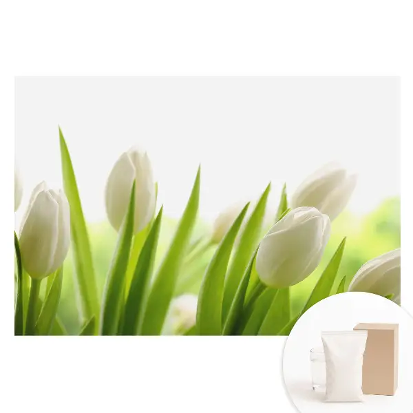Tapet fotografic din material nețesut cu lalele albe subtile și design modern