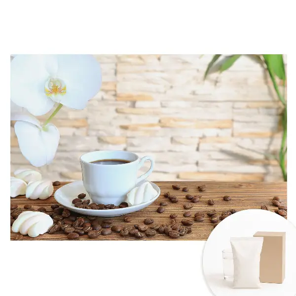 Fototapet din material nețesut Cafea și orhidee pe lemn