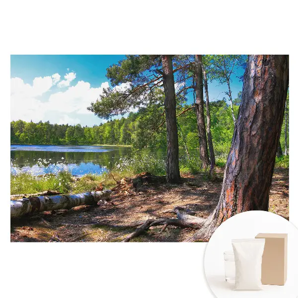 Tapet fotografic din material nețesut cu peisaj forestier lângă lac și pace naturală