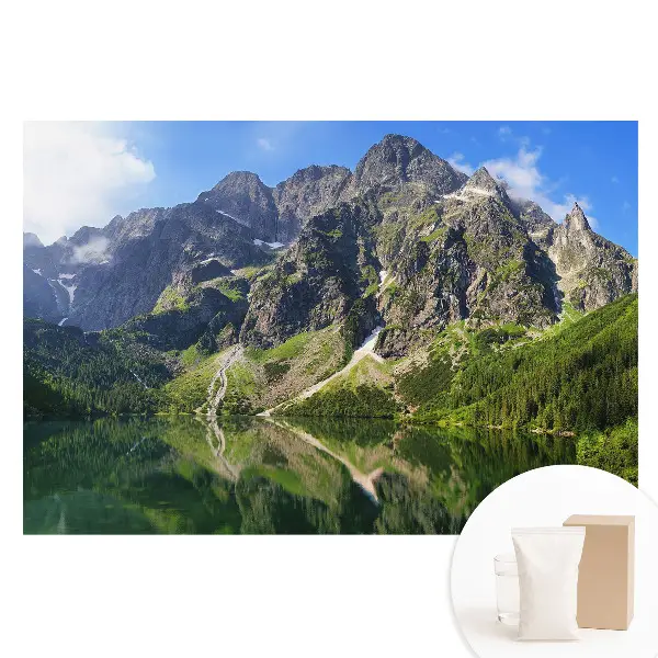 Tapet nețesut cu peisaj montan reflectat în lac