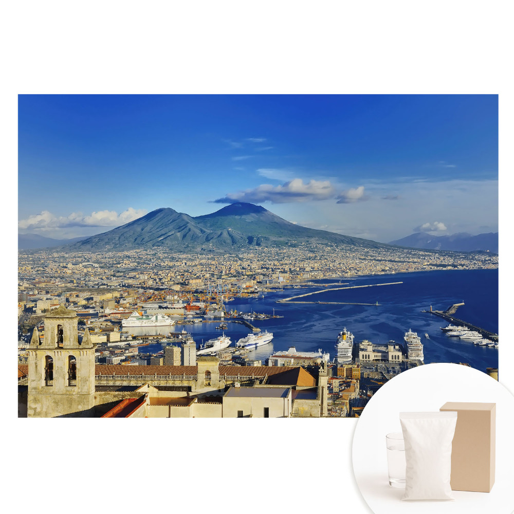 Tapet fotografic nețesut Un peisaj pitoresc cu un vulcan și un port