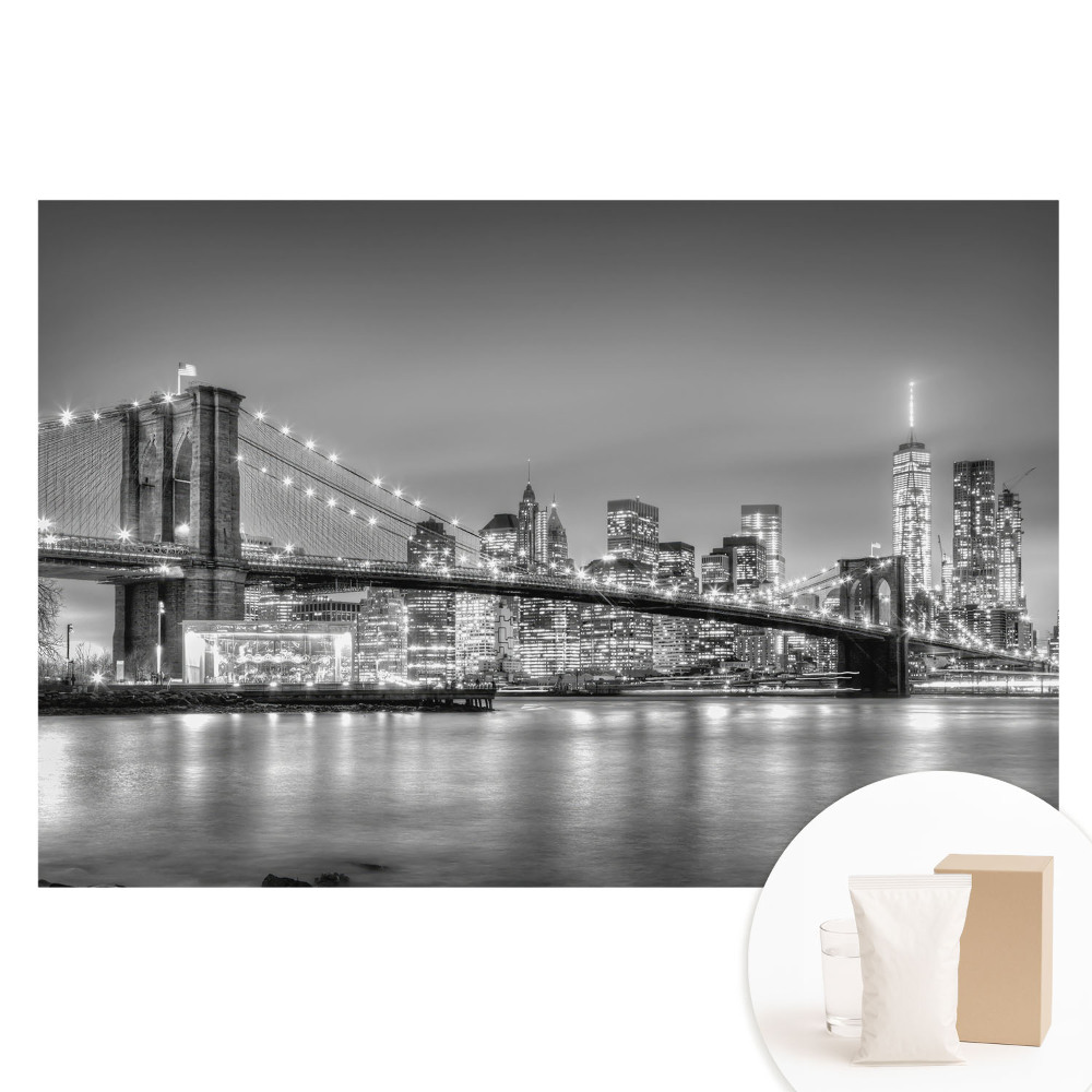 Fototapet cu imprimeu pe material nețesut Panoramă nocturnă a metropolei, podului și zgârie-norilor