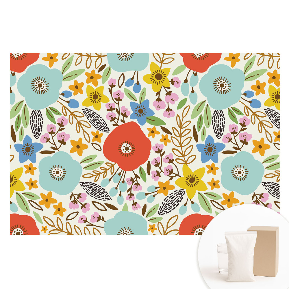 Tapet nețesut cu model floral colorat pe fundal alb