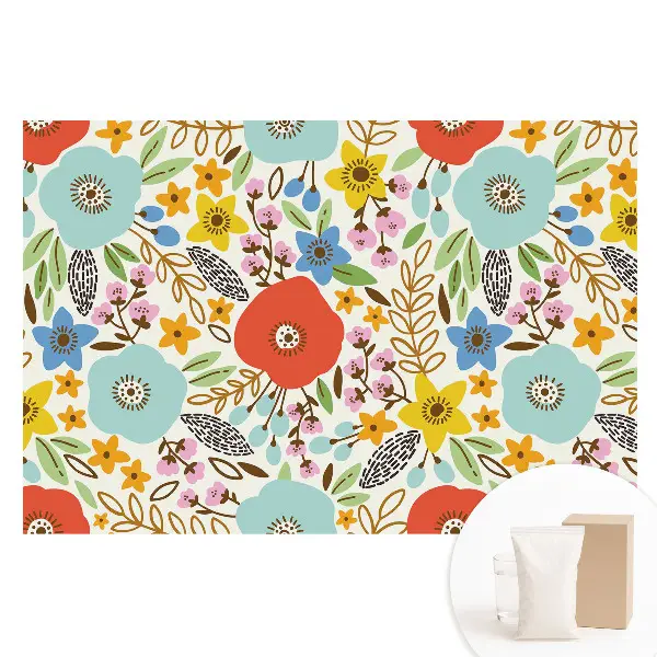 Tapet nețesut cu model floral colorat pe fundal alb
