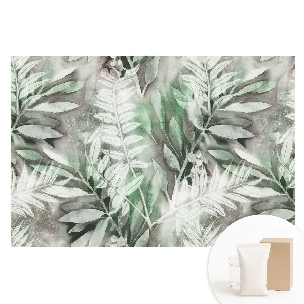 Tapet nețesut cu model de frunze delicate în acuarelă verde