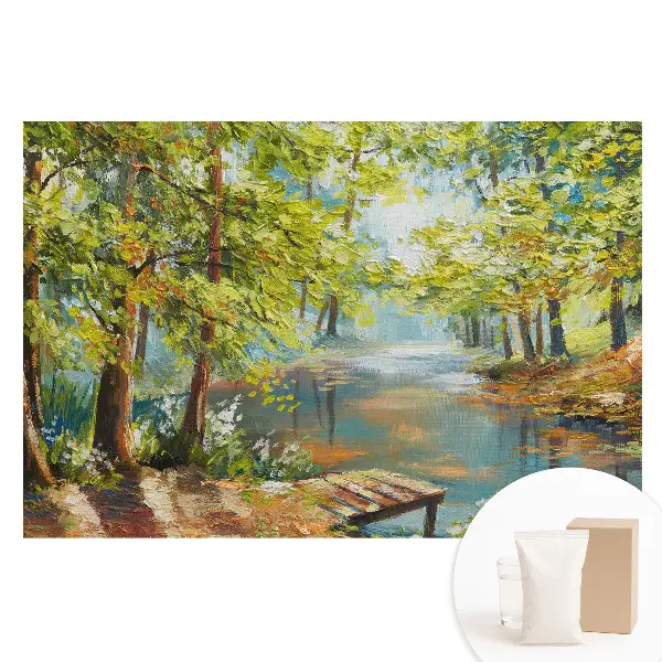 Tapet fototapet pe material nețesut cu peisaj forestier atmosferic și lac