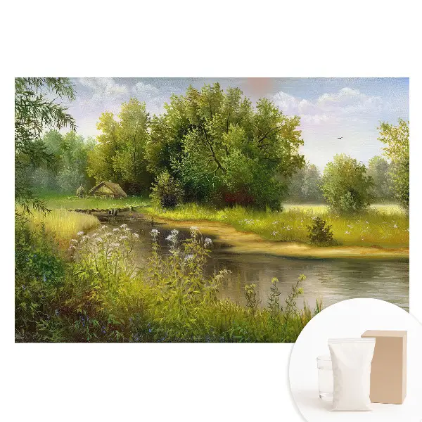 Fototapet din material nețesut cu peisaj idilic reprezentând natură, pădure și apă
