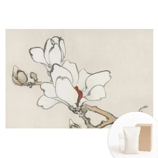 Tapet nețesut cu design de magnolii clasice în nuanțe de cerneală