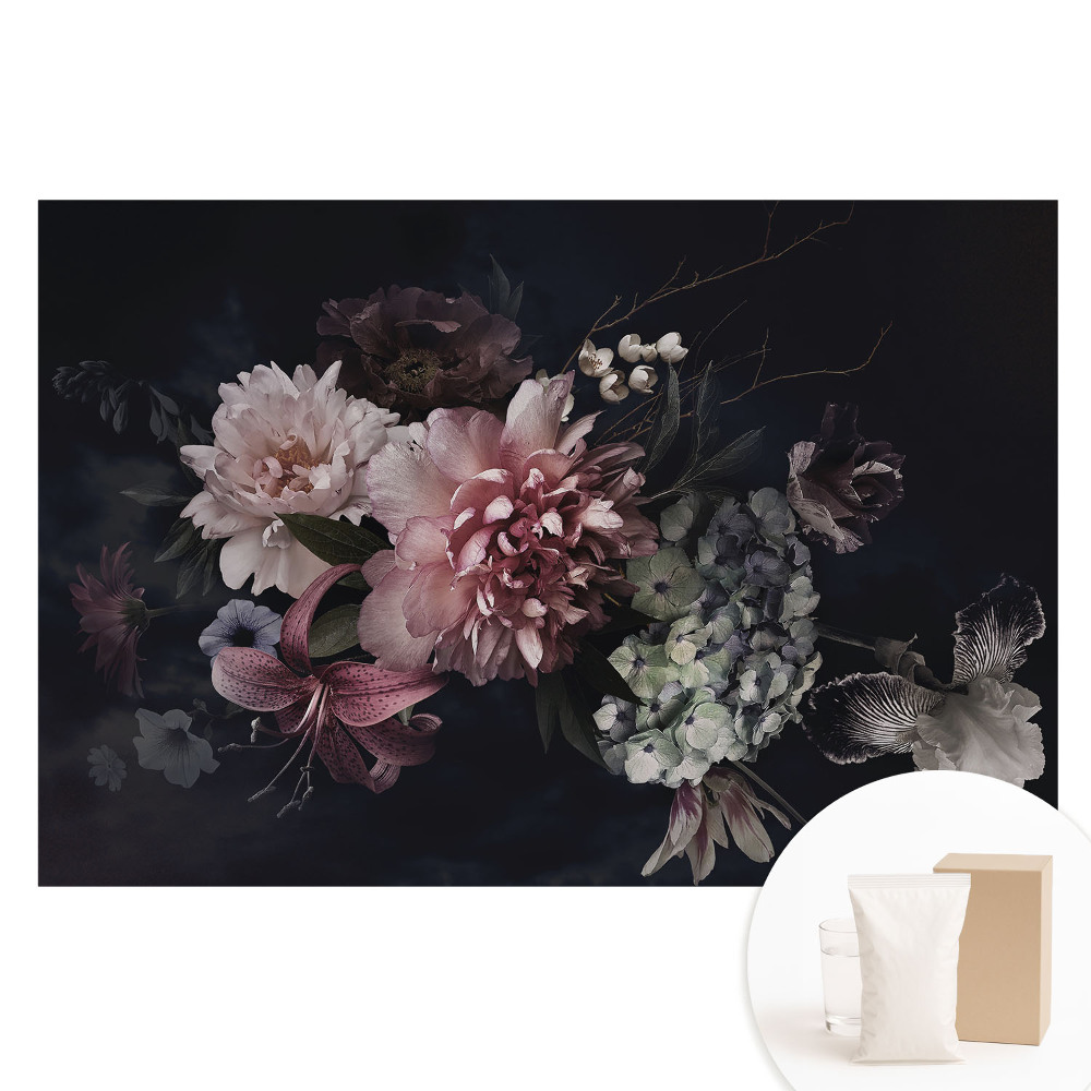 Tapet fotografic pe material nețesut Eleganță florală pe un fundal întunecat