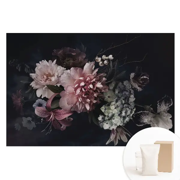 Tapet fotomural pe material nețesut cu model floral elegant pe fundal întunecat