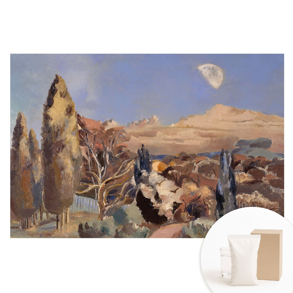 Tapet nețesut cu imprimeu Un peisaj pitoresc cu copaci și munți