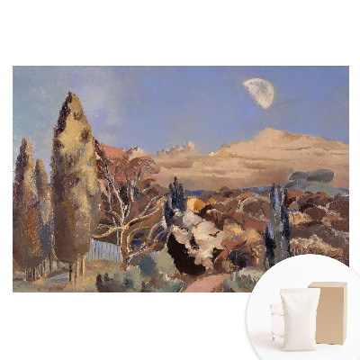 Tapet nețesut cu imprimeu Un peisaj pitoresc cu copaci și munți