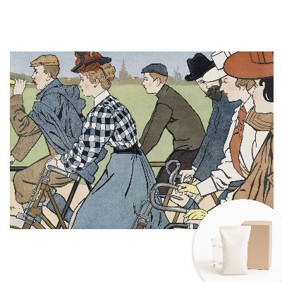 Tapet foto mare pentru perete Scenă cu biciclete în stil Art Nouveau