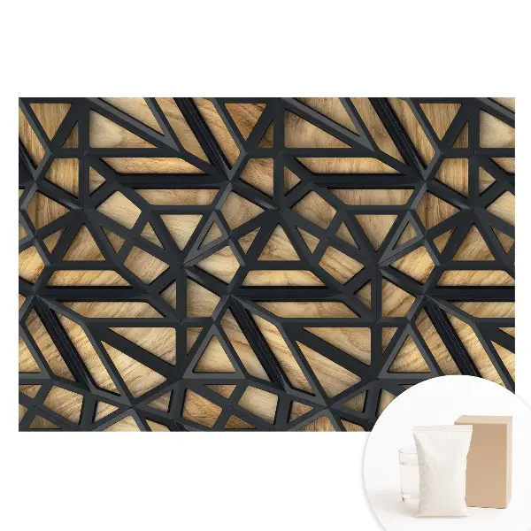 Tapet fotomural din material nețesut cu model geometric de triunghiuri și textură de lemn