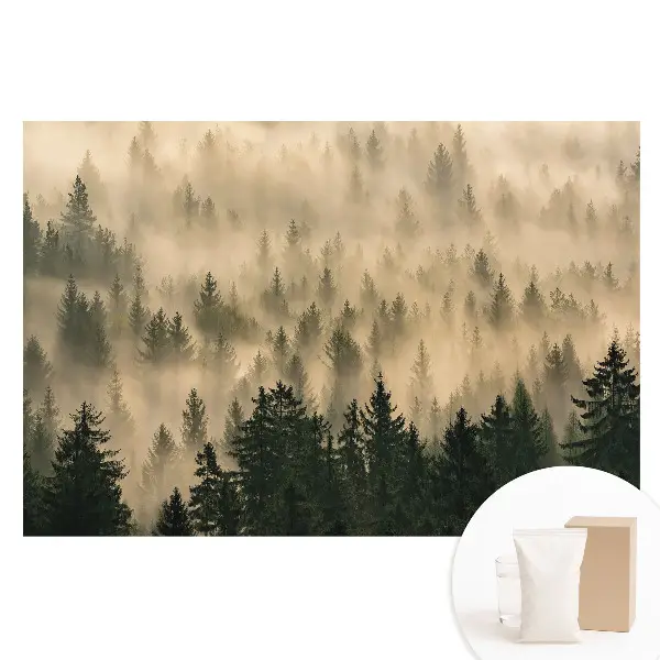 Tapet fotografic din material nețesut cu model pădure în ceața dimineții