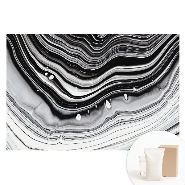 Tapet nețesut cu model abstract de valuri alb-negru