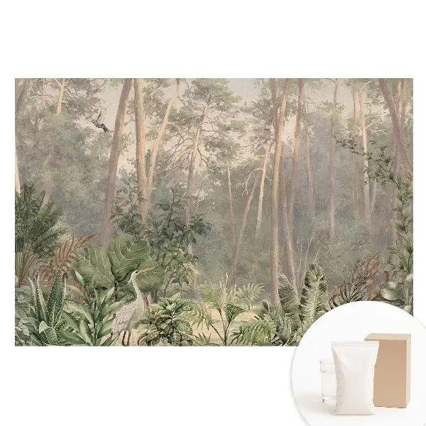 Tapet fotografic vlies cu tematică naturală de pădure tropicală în nuanțe pastelate