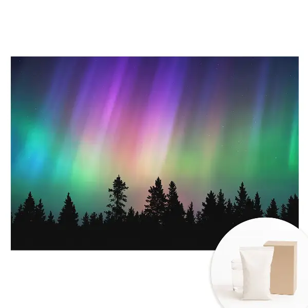 Tapet foto mare pentru perete cu auroră boreală deasupra pădurii