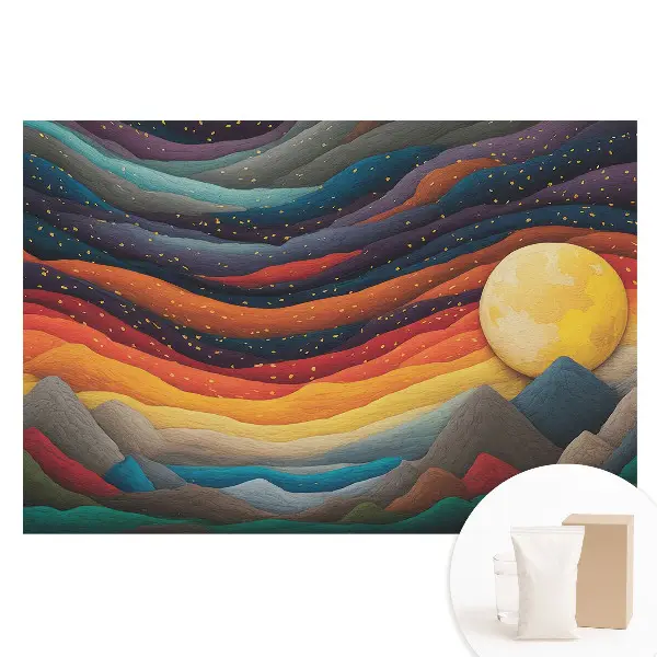 Tapet foto pentru perete cu peisaj montan abstract și noapte cosmică