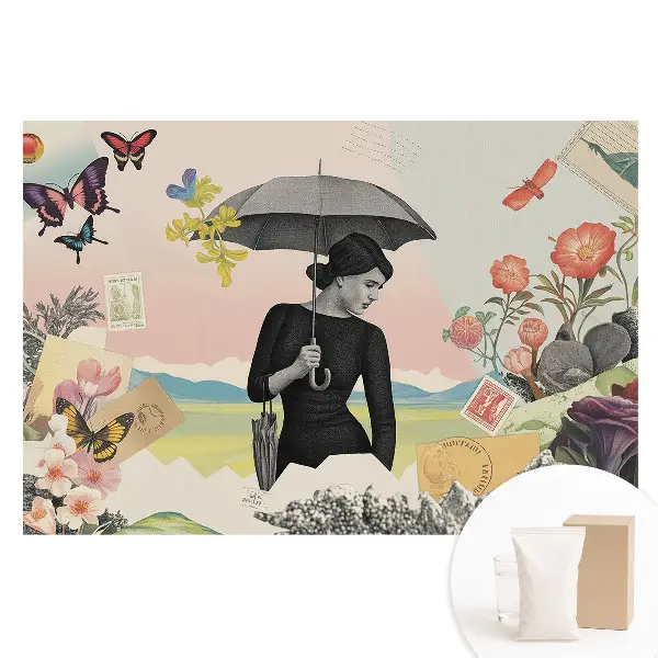 Tapet nețesut cu imprimeu colaj suprarealist retro colorat
