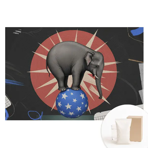 Fototapet nețesut cu elefant în stil retro pe o minge