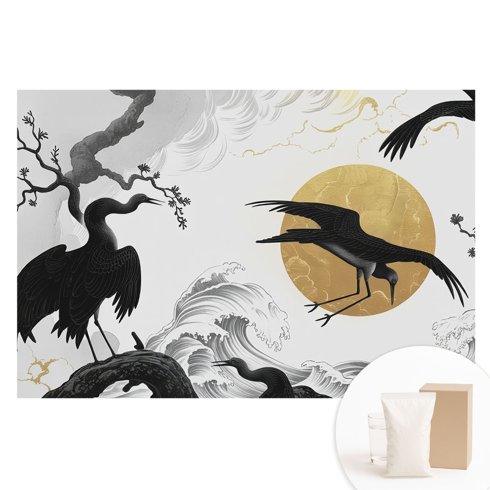 Tapet fotografic nețesut Păsări și valuri minimaliste cu cerc