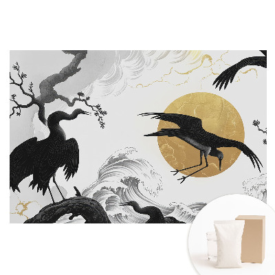 Tapet fotografic nețesut Păsări și valuri minimaliste cu cerc