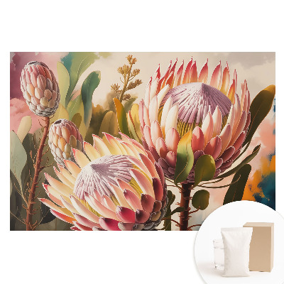 Tapet fotografic pe material nețesut Flori de Protea în culori pastelate, eleganță