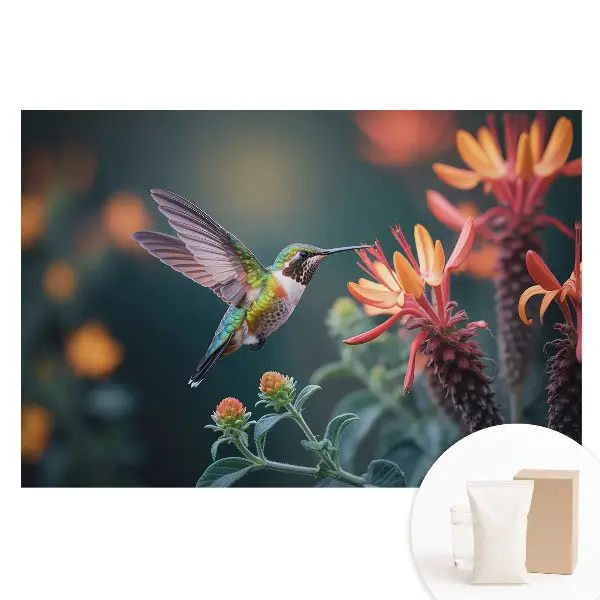 Tapet foto din material nețesut Colibri printre plante cu flori