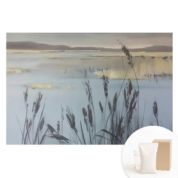 Tapet nețesut cu imprimeu Lac cu stuf și efect reflectorizant