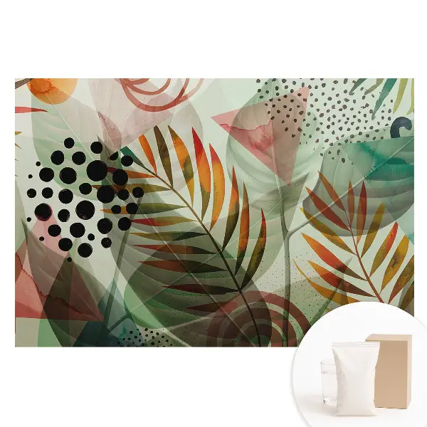 Fototapet din material nețesut cu model geometric abstract și frunze