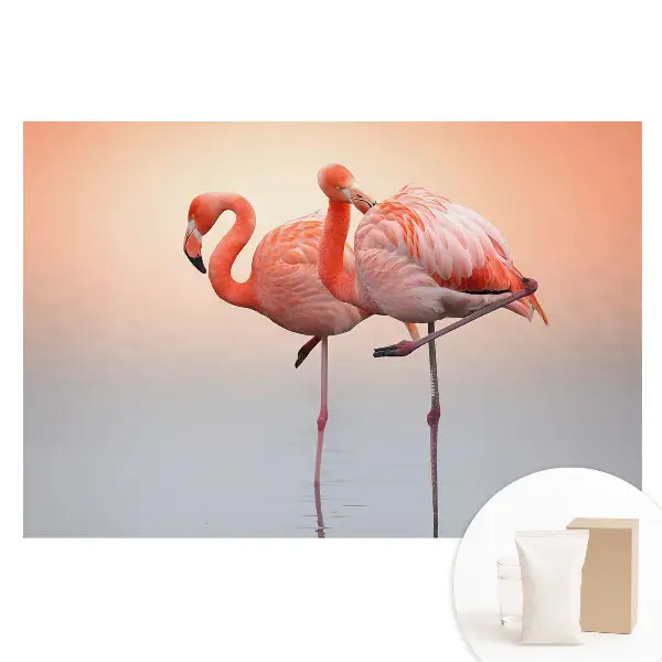 Tapet fotorealist nețesut cu model flamingo pe fundal pastel