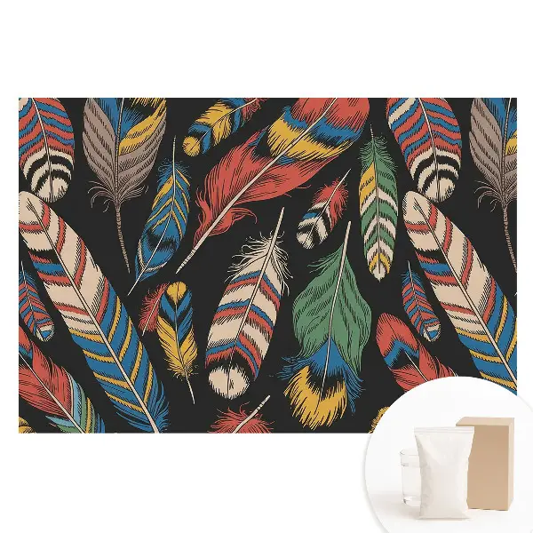 Tapet foto mare pentru perete cu pene colorate în stil boho